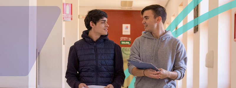 students walking down hall