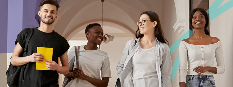 students walking down hall