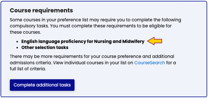 Dashboard showing course requirement and additional tasks button