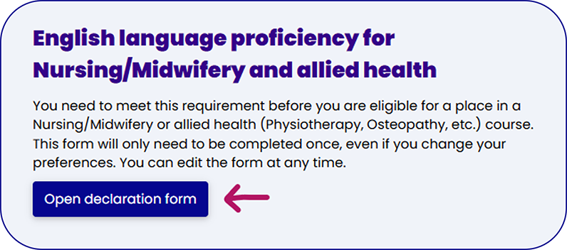 Declaration form heading and button on additional tasks page