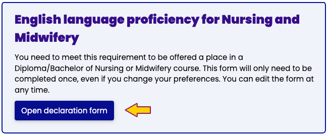 Declaration form heading and button on additional tasks page